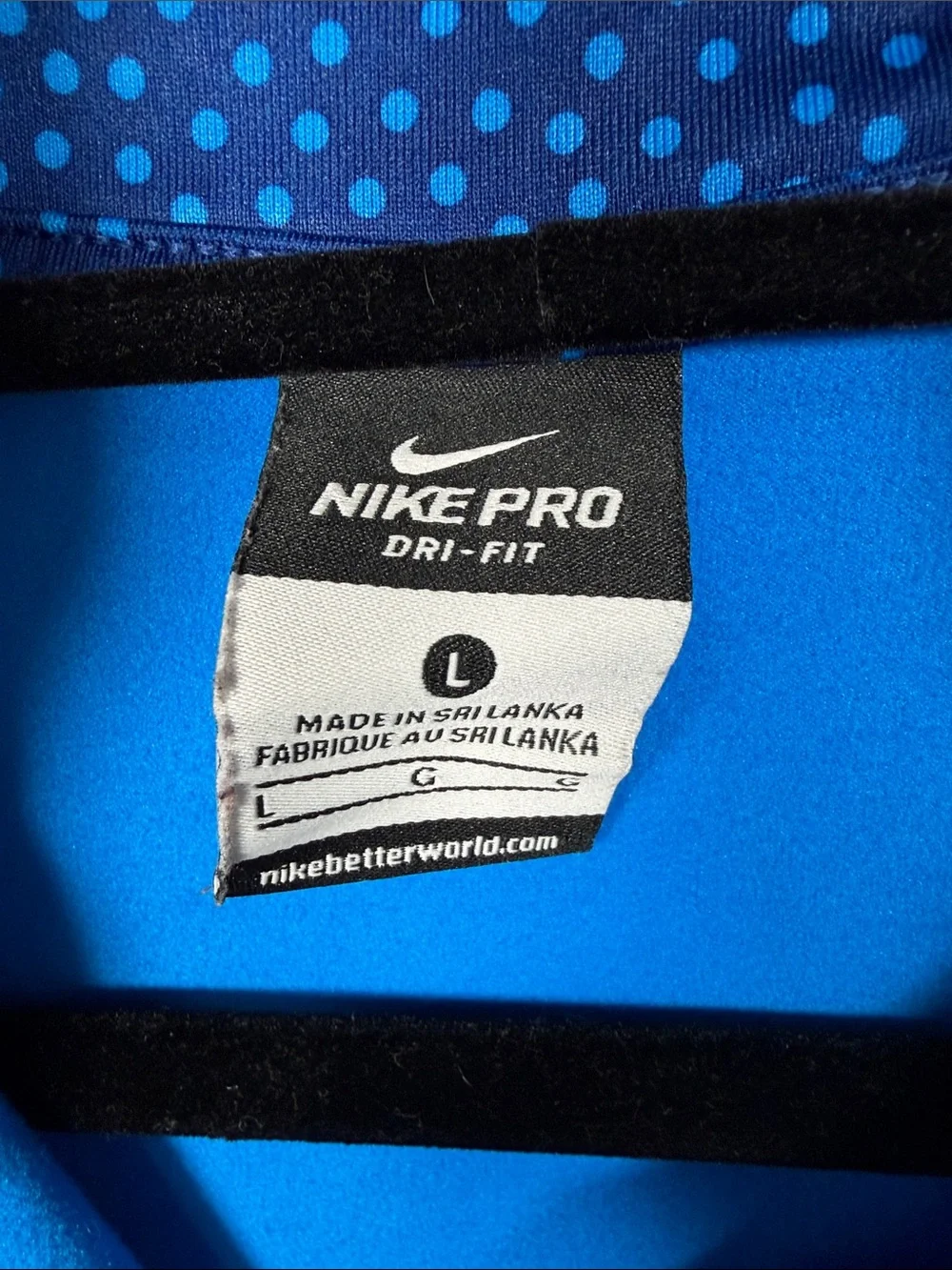 Nike Pro DriFit Blue Dotted Long Sleeve Half-Zip Pullover with Micro Dot Print